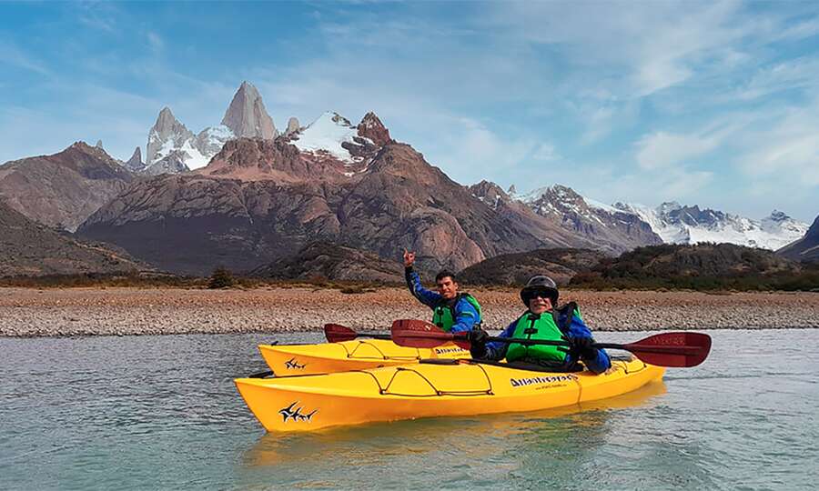 Two single kayaks with Fitz Roy in the background